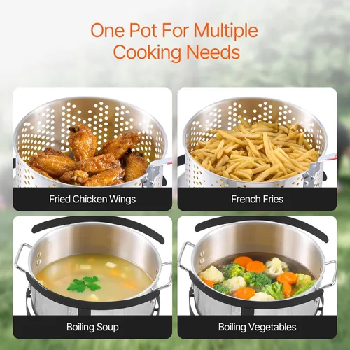 Vista 3 de VEVOR Freidora de Pescado y Alitas de 10 Qt, Kit de Freidora de Pescado de Propano de Aluminio, Freidora Profunda para Exteriores Olla para Mariscos