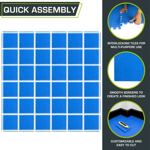 Vista 6 de ProsourceFit Puzzle Exercise Mat in, EVA Interlocking Foam Floor Tiles for Home Gym, Mat for Home Workout Equipment, Floor Padding for Kids