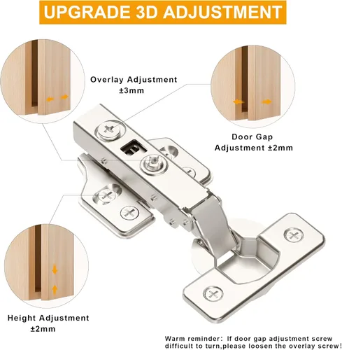 Vista 4 de Paquete de 2, 1 Par de Bisagras de Gabinete de Cocina sin Marco, Cierre Suave, Superposición Completa, Europea, Copa de 35mm, Bisagra de Puerta