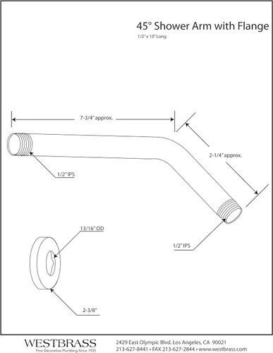 Vista 2 de Westbrass A302-1-62 1/2" IPS x 10" Brazo de ducha de montaje en pared con brida de agarre seguro, negro mate