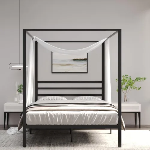 Marco de cama Golden Gate con diseño de cuatro pósteres, listones de metal resistentes y cabecera integrada, se adapta a cortinas o cortinas, no
