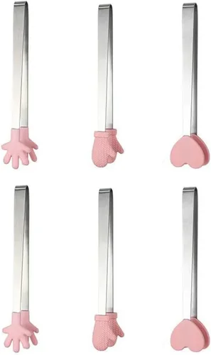 Paquete de 6 mini pinzas de postre de acero inoxidable para cubitos de hielo, forma de guante de corazón, forma de guante de corazón, pequeños