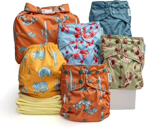 Vista 14 de Big Adventure Kinder - Juego de 5 pañales de tela reutilizables para bebé, estilo de bolsillo, jersey atlético que absorbe la humedad, insertos