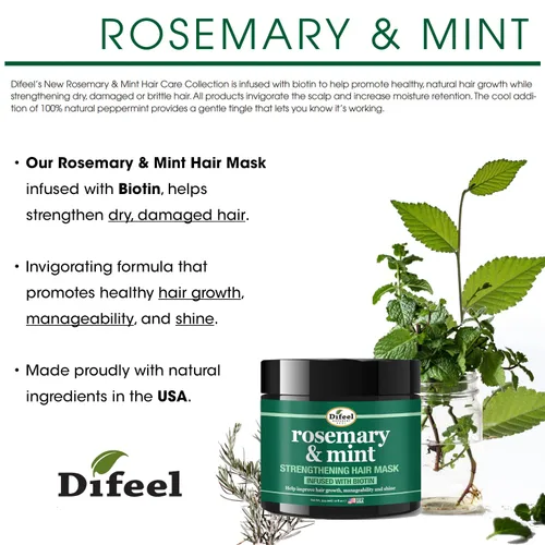 Vista 5 de Difeel Rosemary & Mint Biotin Haircare Collection - Shampoo+ Conditioner + Hair Mask (12oz Each), 2.5oz Root Stimulator & 7.1oz Oil