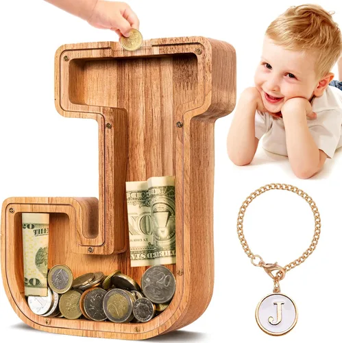 Vista 118 de SummiDate Alcancía de madera de letra para niños y niñas, Alfabeto, regalo de cumpleaños para niños (W)