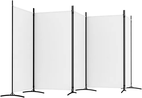 Vista 5 de vidaXL Divisor de habitación de 5 paneles en color blanco, ideal para dormitorio, sala de estar, apartamento de estudio, hecho de material de tela