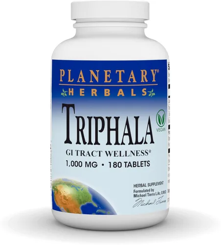Planetary Herbals Triphala Limpiador Interno 1000mg para el bienestar del tracto gastrointestinal - 180 Tabletas