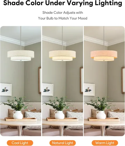 Vista 2 de VONLUCE Candelabros modernos, candelabros de tambor de 18 pulgadas con pantalla de tela de 2 capas, lámpara colgante de 4 luces con base E26