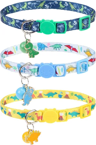 Vista 9 de Collares Navideños Separables para Gatos con Campana y Bonitos Colgantes - Paquete de 3 Collares de Seguridad Ajustables para Gatitos - Collar