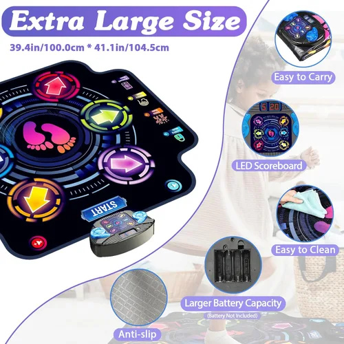 Vista 5 de 【Actualizada】Alfombrilla de baile KIZJORYA para niños, almohadilla de baile electrónica iluminada con Bluetooth inalámbrico 5 velocidades, 9