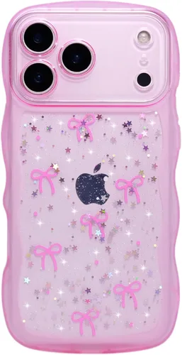 Vista 106 de Qokey para iPhone 14 Plus Funda de 6.7" con diseño de borde ondulado rizado, transparente, con purpurina, brillo, estrellas, brillante, lindo