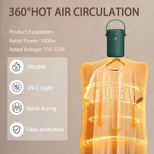 Vista 6 de Secadora de ropa portátil, mini secadora de ropa eléctrica colgante con mini secadora plegable para ropa ligera, para viajes, apartamentos, casas
