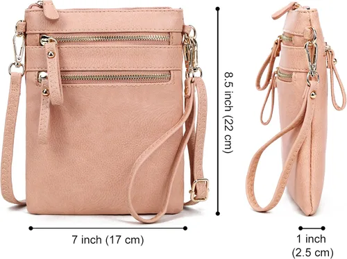 Vista 4 de Solene - Bolso cruzado para mujer, bolso de viaje ligero con múltiples bolsillos con cremallera y correa de muñeca desmontable