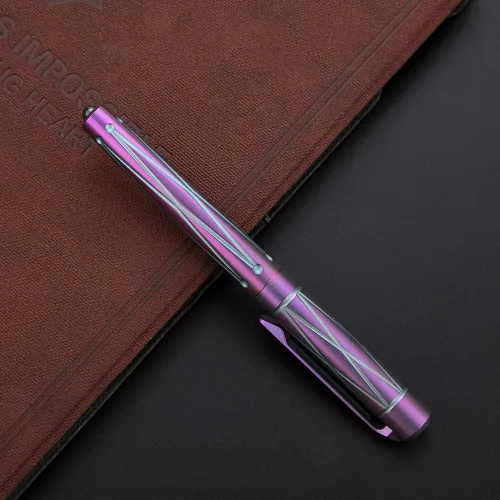 Vista 4 de TACRAY Pluma estilográfica de titanio con herramienta rompecristales, bolígrafo de lujo con punta B SCHMID fabricada en Alemania (sin tinta), pluma