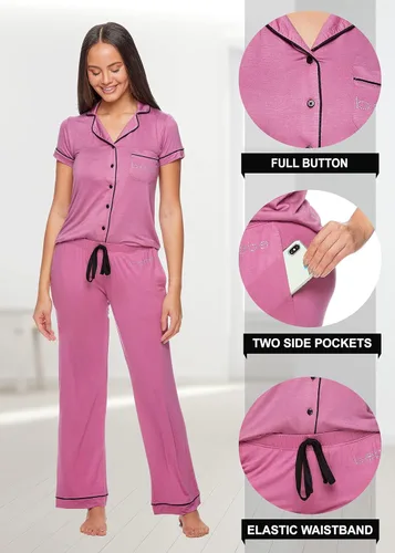 Vista 2 de bebe Womens Plus Size Pajamas, Notch Collar Top and PJ Pant, Plus Size Pajamas for Women Set 3X, 2X, 1X