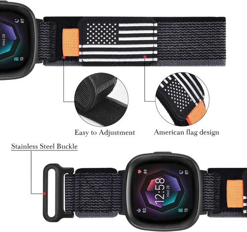 Vista 2 de KOREDA Compatible con Fitbit Versa 3/Fitbit Versa 4/Fitbit Sense/Sense 2 bandas para mujeres y hombres, correa deportiva ajustable elástica trenzada