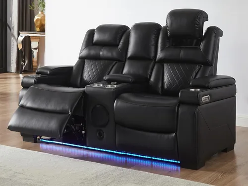 Vista 14 de THSUPER Juego de sofás reclinables de cuero transpirable con potencia con luz LED, asientos reclinables de cine en casa con reposacabezas