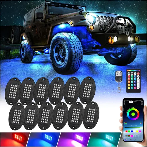Vista 10 de 4 cápsulas de luces LED de aleación para ATV UTV Carro de golf Camión RZR SXS, kit de luz bajo multicolor RGB impermeable para autos con control