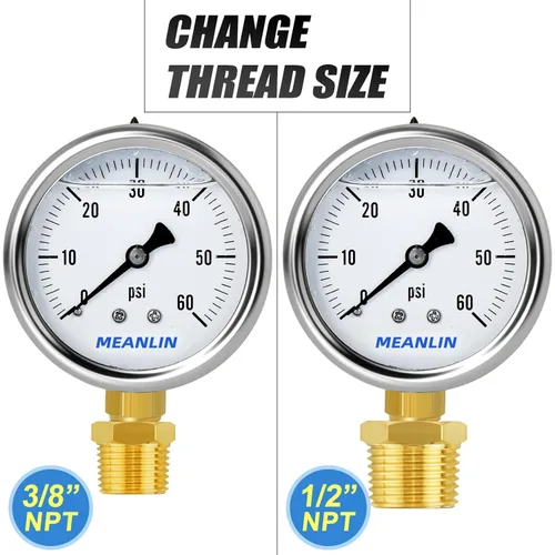 Vista 572 de MEANLIN MEASURE - Vacuómetro de presión de vacío de acero inoxidable, esfera con cara de 2.5 pulgadas, NPT de 1/8 de pulgada, montaje trasero