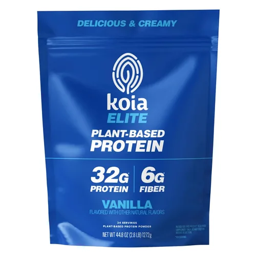 Koia Proteína Basada en Plantas Elite en Polvo, Vainilla, 32g de Proteína, 4g de Azúcar, 6g de Fibra Prebiótica, Pre y Post Entrenamiento, 21