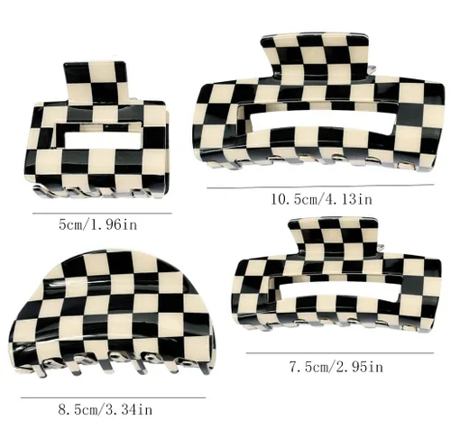Vista 4 de BetterJonny - 4 pinzas para el cabello a cuadros, bonitos pasadores cuadrados antideslizantes para el cabello, accesorios para el cabello para niñas