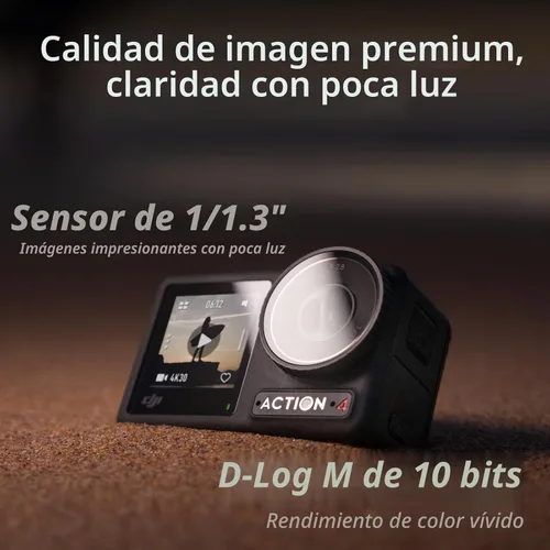 Vista 2 de DJI Osmo Action 4 Adventure Combo, cámara de acción impermeable 4K/120fps con sensor de 1/1.3 pulgadas, rendimiento de color de 10 bits y D-Log M