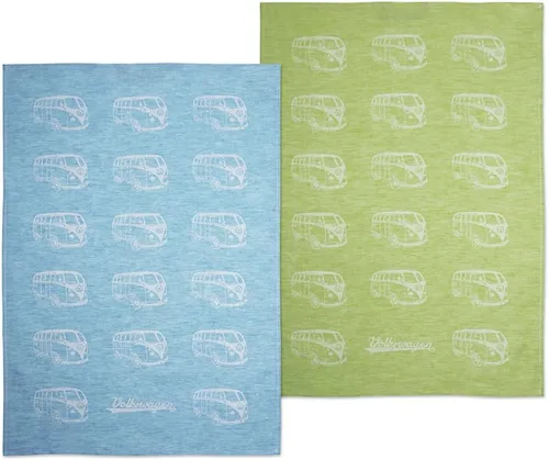 Vista 8 de BRISA VW Collection - Juego de 2 paños de cocina Volkswagen para secar platos, algodón y lino, diseño de autocaravana T1 (rayas samba/rojo)