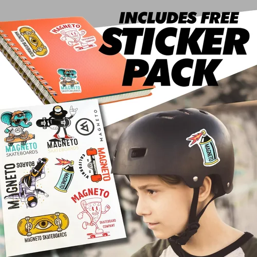 Vista 3 de Magneto Patineta completa 27.5 x 7.75 pulgadas Cubierta cóncava de doble patada de arce canadiense de 7 capas y casco de bicicleta para niños