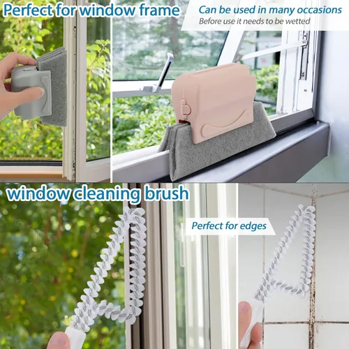Vista 4 de 13 cepillos de limpieza de ranura de ventana, herramientas de limpieza de rieles de ventana, cepillo mágico de limpieza de ventanas, limpiador