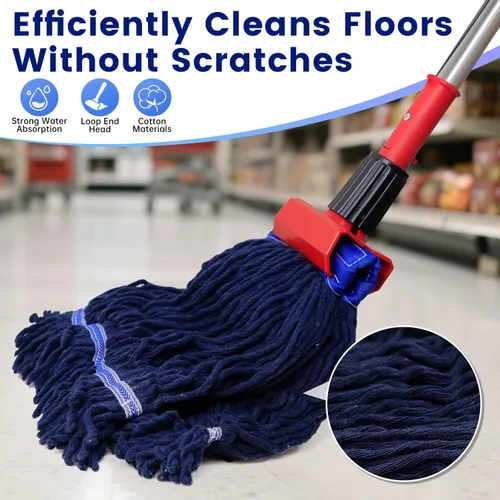 Vista 4 de Trapeador comercial resistente con mango largo de 77 pulgadas, trapeador húmedo con 2 cabezales para limpieza del hogar, garaje, oficina