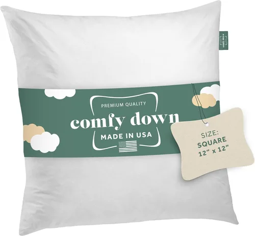 ComfyDown Relleno de almohada decorativa, relleno de plumón y plumas, funda 100% algodón de 233 hilos, inserto de almohada cuadrado, fabricado en