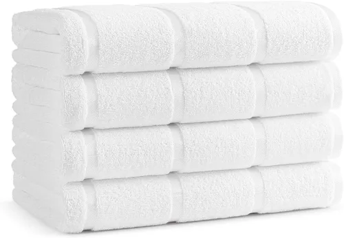 Vista 11 de Arkwright - Juego de 4 toallas de playa a rayas Las Rayas - Juego de 4 toallas de rizo de algodón blanco de felpa suave de secado rápido