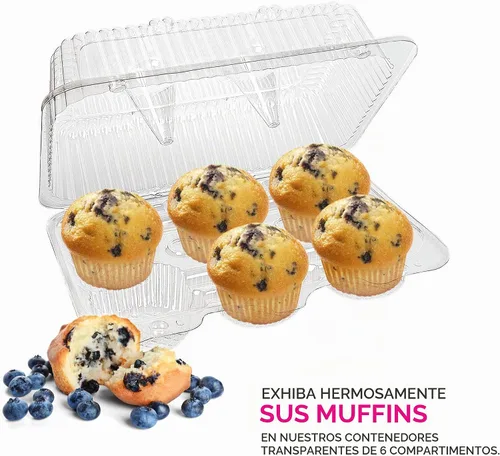 Vista 4 de Stock Your Home Recipientes de plástico desechables para cupcakes con 6 compartimentos (40 unidades) con tapa de cúpula conectada, sin BPA