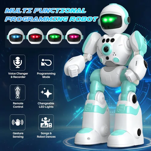 Vista 3 de Robot de juguete para niños, robot de control remoto, robot programable con voz grabada, música y control de gestos, regalo para niños pequeños