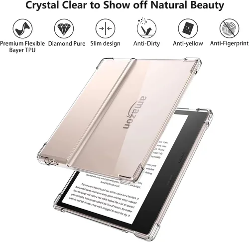 Vista 3 de Aircawin Funda transparente para Kindle Oasis de 7 pulgadas con protector de pantalla de vidrio templado, funda transparente para Kindle Oasis