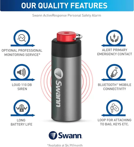 Vista 3 de Swann ActiveResponse - Alarma de seguridad personal móvil, sirena de emergencia de 110 dB con alertas SMS y conectividad móvil, batería de larga