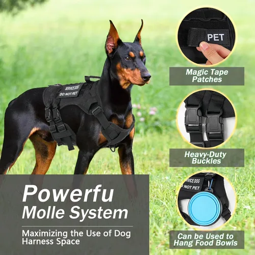 Vista 3 de Arnés táctico sin tirones para perros pequeños, juego de arnés y correa para perro, arnés ajustable de servicio militar con asa para perros medianos