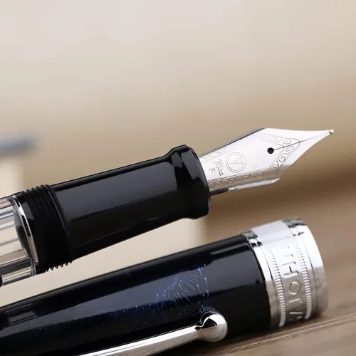 Vista 4 de erofa Majohn T5 - Pluma estilográfica de pistón, diseño de fuegos artificiales, punta media, gran capacidad de tinta con caja