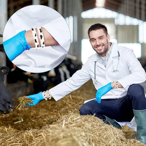 Vista 5 de Hicarer Pulseras de goma con estampado de vaca, pulsera de bofetada para fiesta, lindo estampado de animales de vaca para fiesta occidental