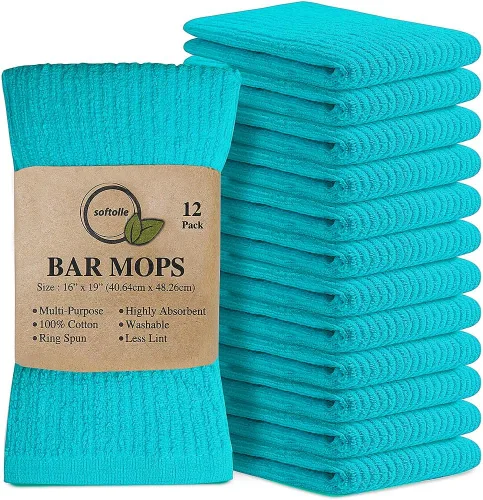 Vista 16 de Softolle Paquete de 12 toallas de 12 a 16 x 19 pulgadas, 100 % algodón, súper absorbentes, multiusos para limpieza del hogar y bar (aguamarina)