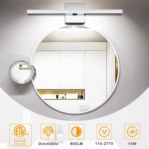 Vista 5 de NIORSUN Lámpara de tocador de baño cromada de 23.6 pulgadas, 14 W, 5 CCT, regulable, accesorios de iluminación LED sobre el espejo, luces de tocador