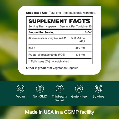 Vista 5 de Fresh Nutrition Akkermansia Muciniphila Probiotic 500M AFU para producción de GLP-1 - Suplemento probiótico pre + - 30 cápsulas