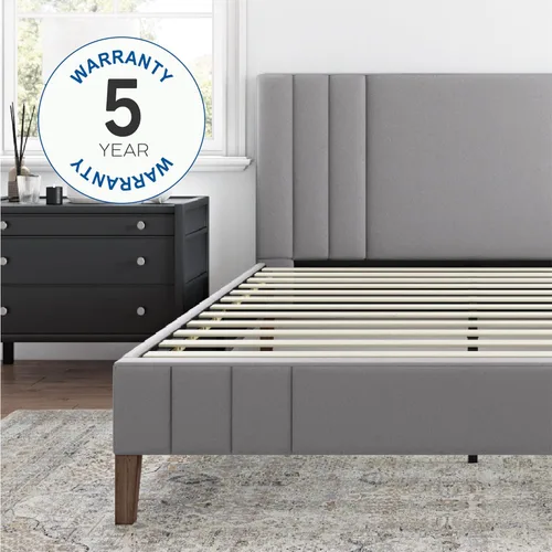 Vista 8 de Classic Brands Chicago - Cama tapizada moderna con cabecera y marco de madera con soporte de listones de madera, tamaño matrimonial, Peyton Slate
