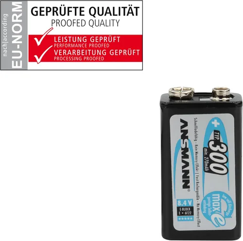 Vista 4 de ANSMANN Batería recargable de 9 V, 300 mAh, precargada, baja autodescarga, 9 voltios, batería recargable NiMH (paquete de 12) + 2 baterías para 9 V