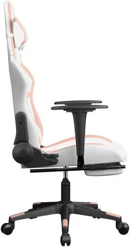 Vista 6 de Massage Gaming Chair with Footrest White&Pink Faux Leather