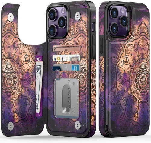 Vista 1391 de LETO para iPhone 15 Pro Funda tipo cartera - Tapa tipo folio con patada - Diseños de moda - Tarjetero - Funda protectora para mujeres y niñas - 6.1