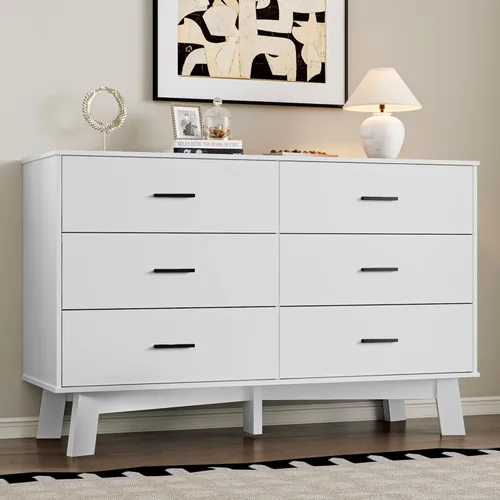 Vista 10 de BORNOON Cómoda para dormitorio con 7 cajones, cómoda moderna de 47.2 pulgadas de ancho con manijas de metal, base en forma de X y pata central