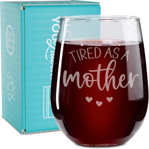 Vista 11 de On The Rox Drinks Regalos de vino para mamá, copa de vino grabada sin tallo de 17 onzas con texto en inglés "Mom, The Title Above Queen", divertido