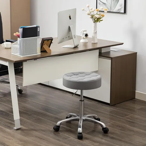 Vista 9 de FIRAVOE Taburetes de trabajo con ruedas (capacidad de 300 libras) (base de aluminio resistente), taburetes de salón de cuero negro (negro)