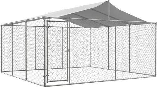 Vista 7 de IchbinGo Perrera grande para perros al aire libre, jaula resistente de acero galvanizado para perros con cubierta impermeable resistente a los rayos